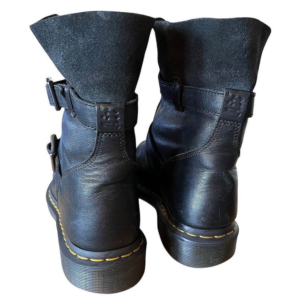 Dr. Martens Kristy Black Leather Suede Biker Boots Buckle Mid Calf Womens 9 - Picture 4 of 16